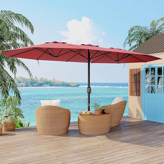 15ft Double-Sided Patio Umbrella, Rectangle Extra Large Outdoor Table Umbrella, Heavy Duty UV Protection & Fade Resistance Canopy for Pool, Garden, Backyard, Deck