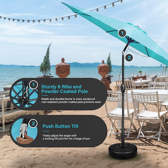 Simple Deluxe 2 Pack 9ft Patio Umbrella Outdoor Table Market Umbrella, 8 Sturdy Ribs for Garden, Deck, Backyard, Pool, Turquoise