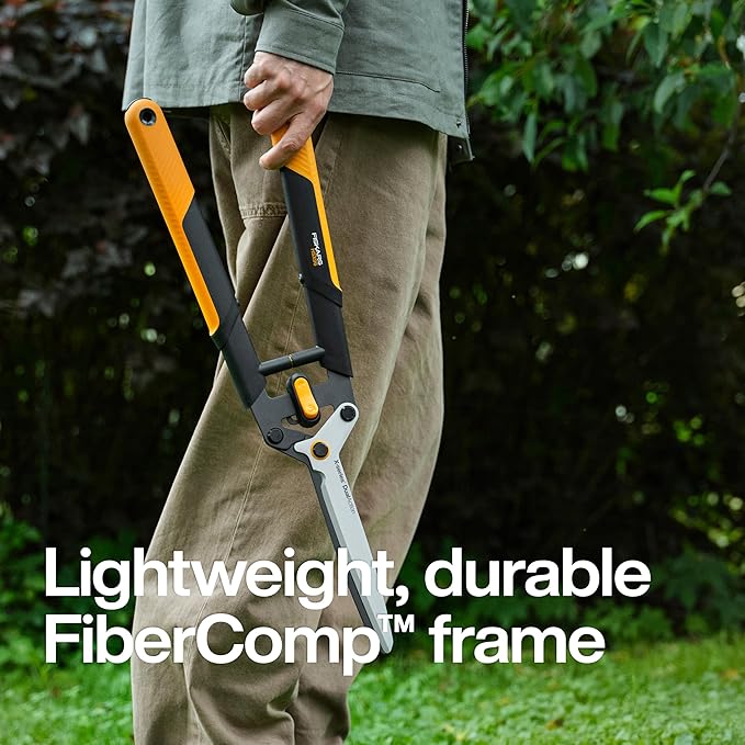 Fiskars DualAction Hedge Shears, 2-in-1 Fast Trimming & PowerCut Hedge Trimmer, Precision-Ground Steel Blades for Clean Cuts, Shock-Absorbing Bumpers & SoftGrip Handles for Comfort