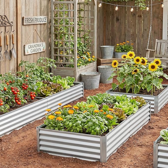 SUPERLELE 6x3x1ft Silver Galvanized Raised Garden Bed, Thickened Metal Planter Box for Outdoor Vegetables & Flowers, 72" L x 36" W x 12" H