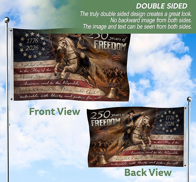 250th Anniversary Banner, 250 Years Of Freedom Flag 4x6 Ft, 250 Anniversary Usa Flag With Brass Grommets, Front & Back Printed, Patriotic Flags Decor House, American Flags With Eagle 1