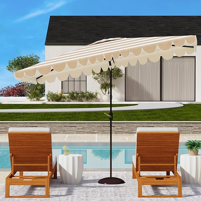 Safavieh PAT8311C Outdoor Vienna Navy and White 6'6" x 10' Rectangle Crank UV Protected Umbrella