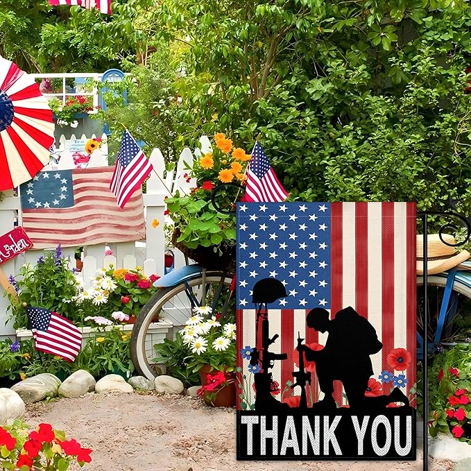 Memorial Day Garden Flags for Outside 12x18 Thank You Heroes Yard Flag Patriotic Remembrance Sympathy Decor for Outdoor Porch Indoor House Cemetery Sign