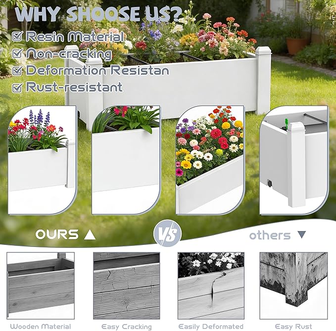 Vixzen Raised Garden Bed Outdoor,Reinforced Large Planter Box with Wheels & Storage Shelf,Mobile Planter Bed Box for Backyard, Patio, Balcony (Gray, 30.04 * 17.72 * 12.6)
