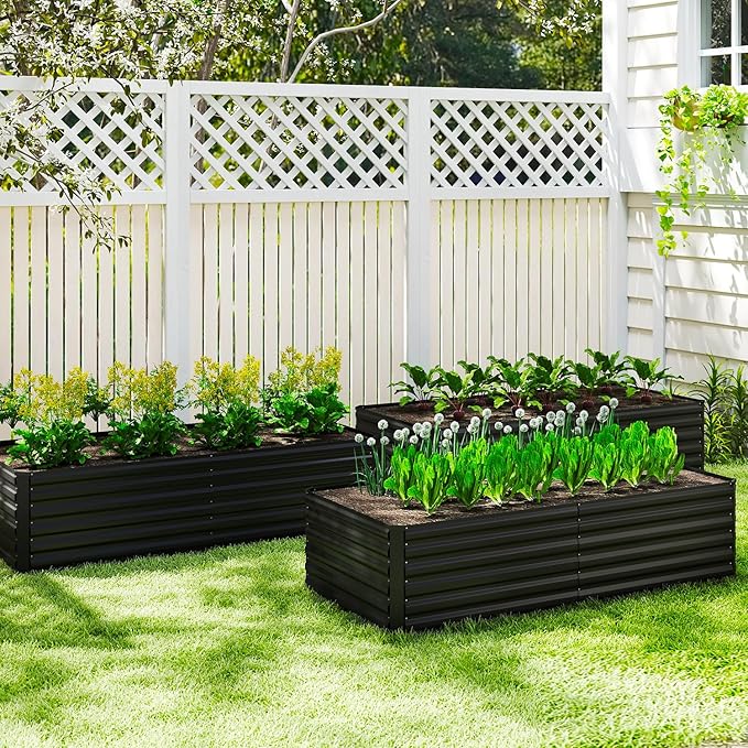 8x4x3 ft Raised Garden Bed, Large Metal Planter Raised Beds, Planters for Outdoor Plants for Vegetables, Flowers, Herbs, Fruits, and Succulents.(2 Pcs, Black)