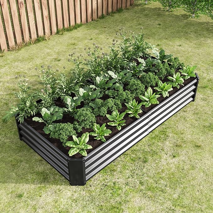 Galvanized Raised Garden Beds Outdoor, 6×3×1 ft Planter Raised Beds for Gardening, Vegetables, Flowers, Large Metal Garden Box, Tool-Free Assembly (Black, 6×3×1ft)