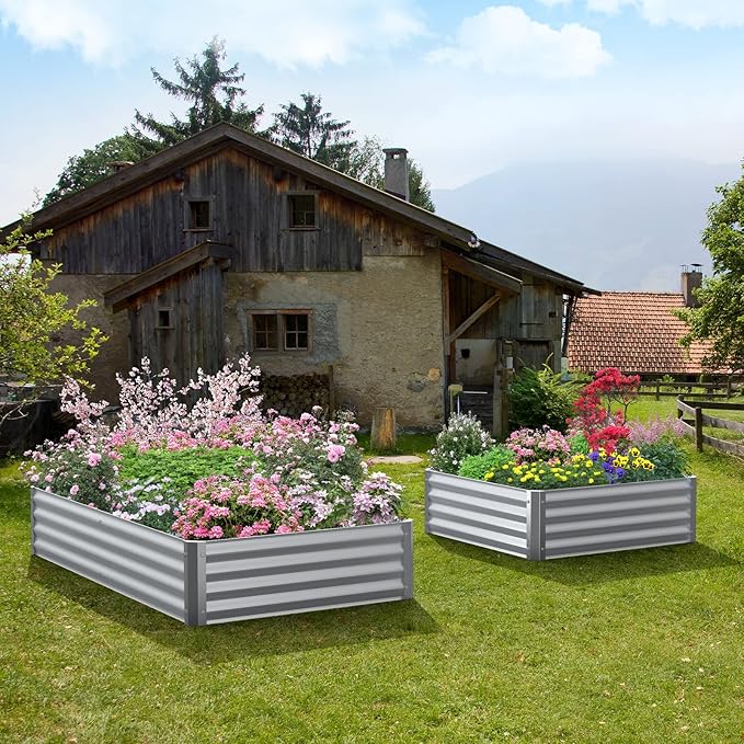 Highpro Raised Garden Beds 3×3×1ft Galvanized Metal Planter Boxes for Herbs Vegetables, Flowers and Succulents Silver