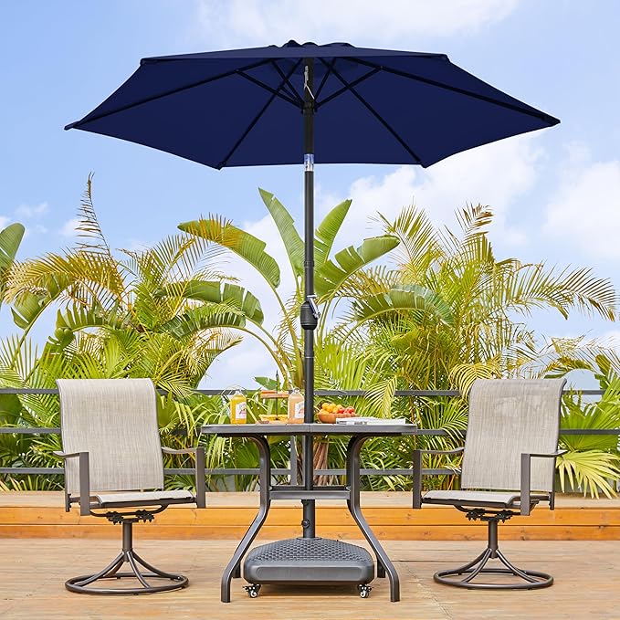 Yaheetech Patio Umbrella, 7.5FT Outdoor Table Market Umbrella with Push Button Tilt and Crank & Sturdy Ribs UV Protection for Garden, Deck, Backyard, Pool, Navy Blue