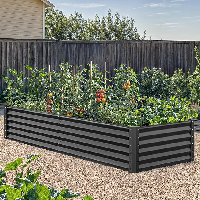 YITAHOME 6x3x1.5ft Large Raised Garden Bed Kit, Galvanized Metal Planter Box with Gloves, Support Rod, Outdoor Above Ground Planters for Plants, Vegetables, Flowers, Black