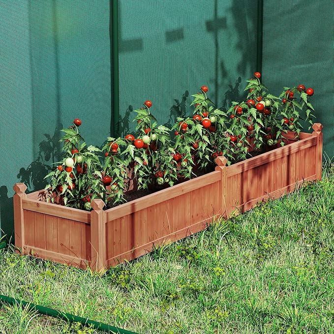 HAPPYGRILL Raised Garden Bed, Wood Elevated Flower Box with 8 Drain Holes, Liner, for Flowers, Vegetables, Herbs, Fruits, Outdoor Planter Box for Backyard, Garden, Lawn, 89" x 23.5" x 16"