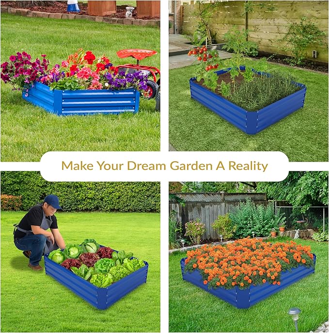 Sunnydaze Galvanized Raised Garden Bed - Metal Raised Bed for Gardening - Outdoor Planter Box for Flowers, Plants, and Vegetables - Blue - 48" W x 36" D x 12" H Rectangle
