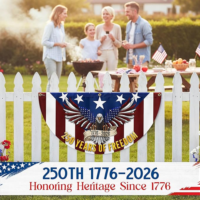 FLAGWIX 250 Years Anniversary Patriotic Eagle Fan Flag - Polyester Double-sided Bunting Flags For Outside 1.5x3 ft - 4th of July Decorations for Home Yard Garden Decor Banner, Gifts For Men Women