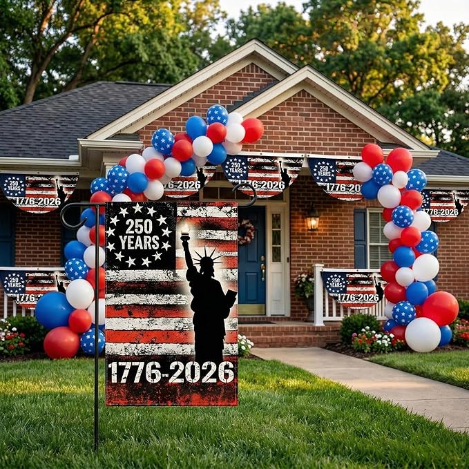 250th Anniversary America Garden Flag, 12x18 Inch Double Sided Design, 1776-2026 USA Yard Decoration for Independence Day