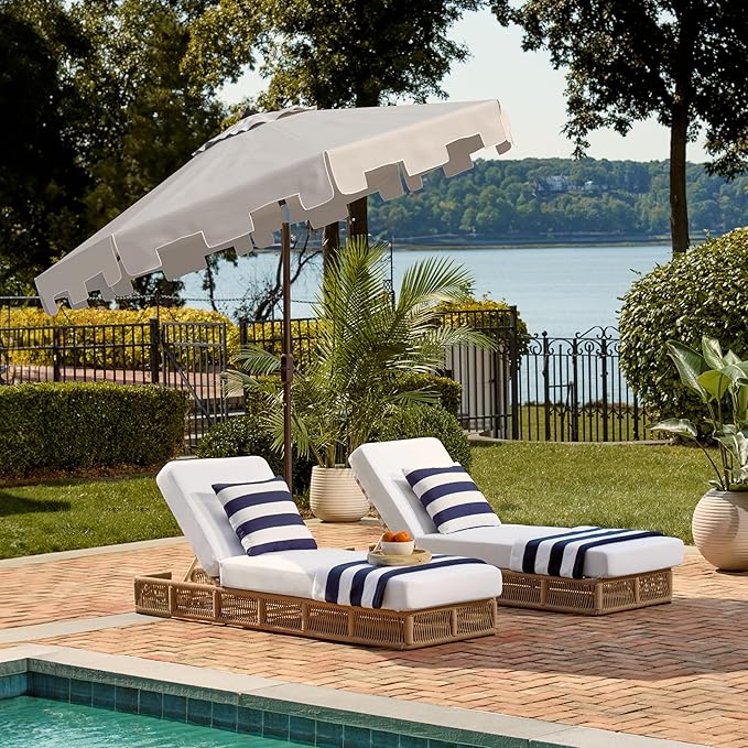 SAFAVIEH 9ft Outdoor Patio Umbrella, Round, Zimmerman Collection, Beige, Button Tilt, UV Resistant for Deck, Backyard, Poolside (PAT8000C)