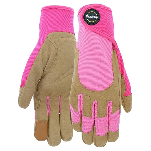 Miracle-Gro MG86208/WSM Synthetic Leather Palm Gloves – Small-Medium, Women’s High Dexterity Spandex Back Gloves with Hook and Loop Closure