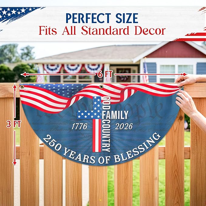 FLAGWIX American 250 Years of Blessing God 1776 2026 Fan Flag - Polyester Double-sided Yard Flags For Outside 1.5x3 ft - 4th of July Decorations for Home Yard Garden Decor Banner, Gifts For Men Women