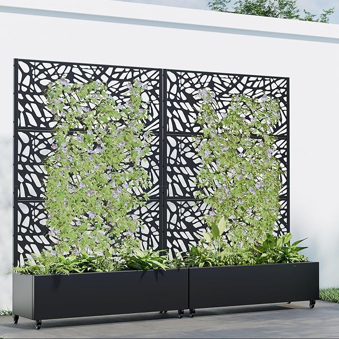 Casaphoria 72"x47" Metal Raised Garden Bed with Trellis(2 Pack), Outdoor Planter Box with Wheels & Drainage Holes for Climbing Plants, Flowers, Elevated Garden Kit, Black-Net-Arched
