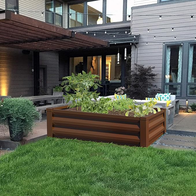 Greenes Fence Timber Brown Powder-Coated Metal Raised Garden Bed Planter 24" W x 48" L