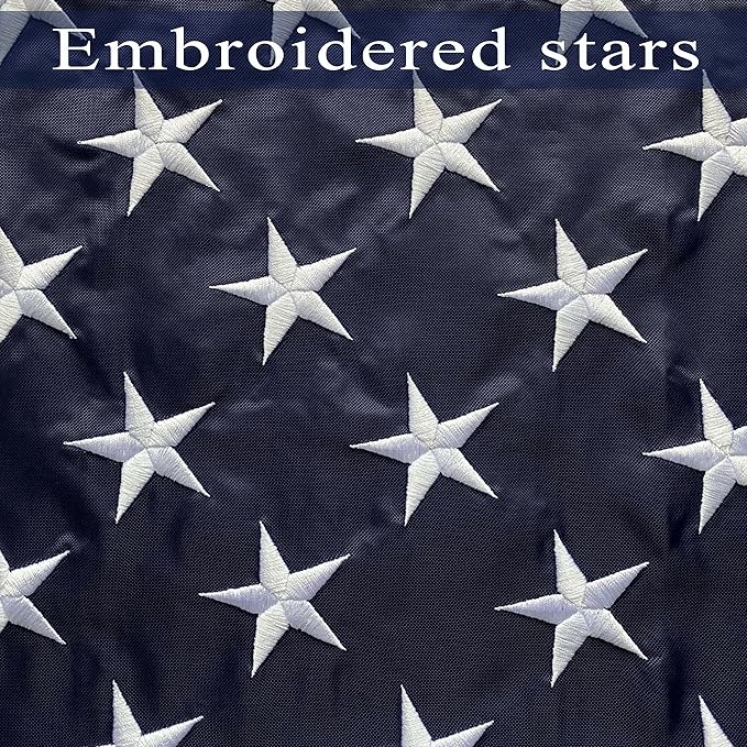 Embroidered American Flags for Outside 3x5 High Winds- Outdoor Heavy Duty Weatherproof USA Flag- Sewn Stripes Applique US flag- Brass Grommet and Canvas Head(pole not included)