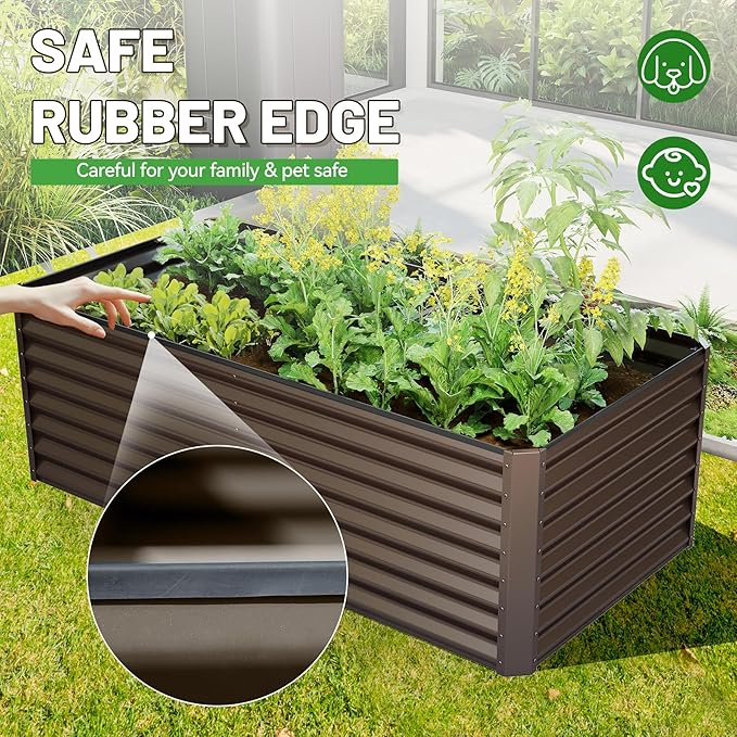 Galvanized Raised Garden Bed, 6X3X2FT Outdoor Metal Planter Box Raised Garden Bed, Raised Bed Planters, Large Elevated Raised Beds for Gardening Vegetables Fruits Herbs Flowers -Brown