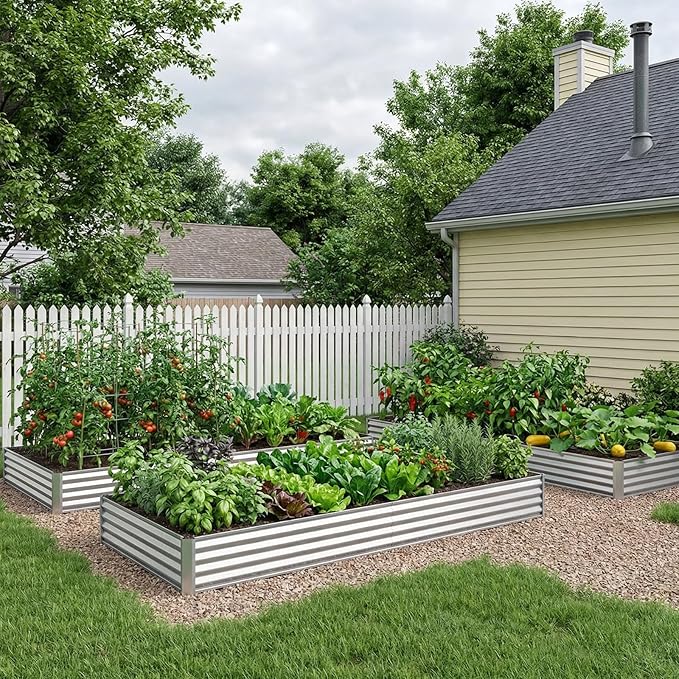 SUPERLELE 8x4x1ft Galvanized Raised Garden Bed, Thickened Metal Planter Box for Outdoor Vegetables & Flowers, Silver Large Garden Bed Kit, 96" L x 48" W x 12" H