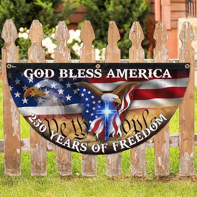 FLAGWIX American 250 Years Anniversary Patriotic Fan Flag - Polyester Double-sided Bunting Flags For Outside 1.5x3 ft - 4th of July Decorations for Home Yard Garden Decor Banner, Gifts For Men Women