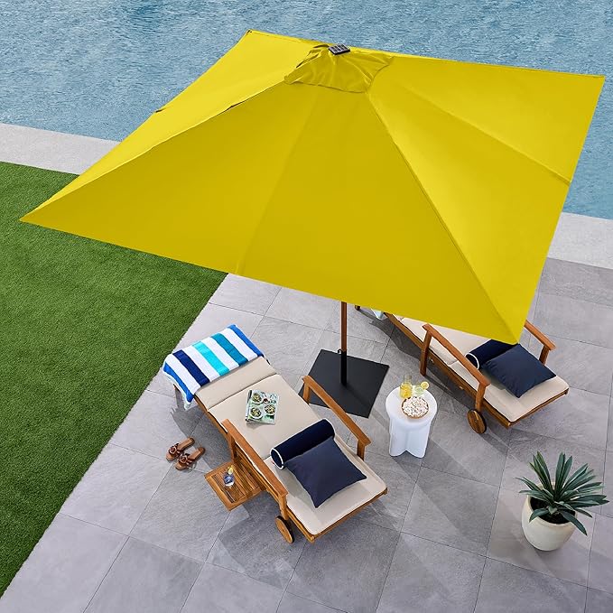 Best Choice Products 9ft Deep Square Solar Powered LED Lighted Patio Umbrella w/Woodgrain Pattern, UV-Resistant Fabric, Hand Crank - Yellow