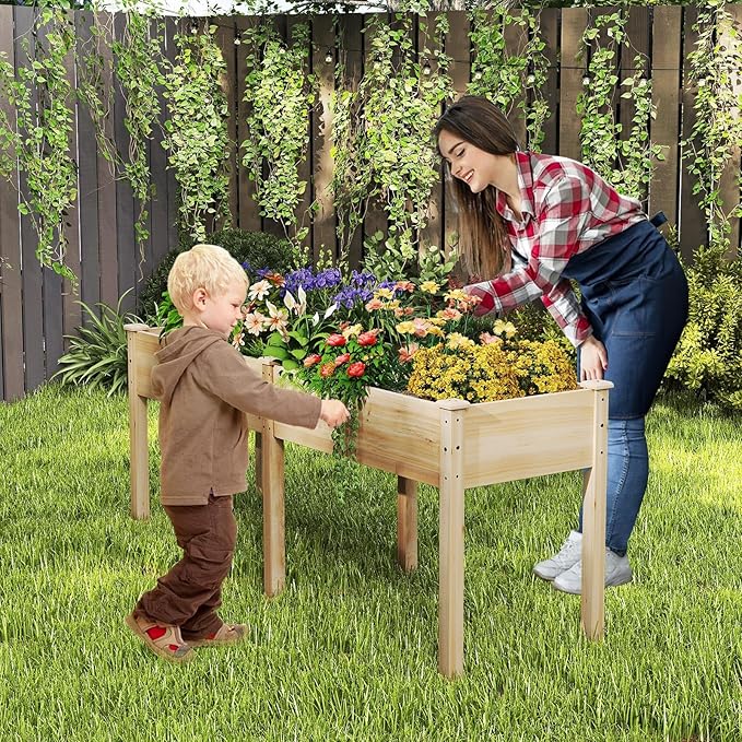 Giantex Raised Garden Bed with Legs, 73"x23"x30" Elevated Wood Planter Box w/Divider Panel, Drainage Holes, Ideal for Flower Herb Vegetable, Raised Garden Beds Outdoor for Gardening Backyard Patio