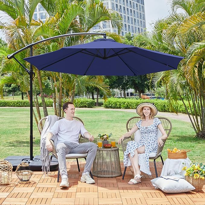 Yaheetech 10FT Patio Offset Umbrella - Cantilever Hanging Outdoor Umbrellas w/UV Protection & 8 Ribs & Handy Crank & Cross Base for Market/Garden/Lawn/Deck/Backyard/Pool - Blue