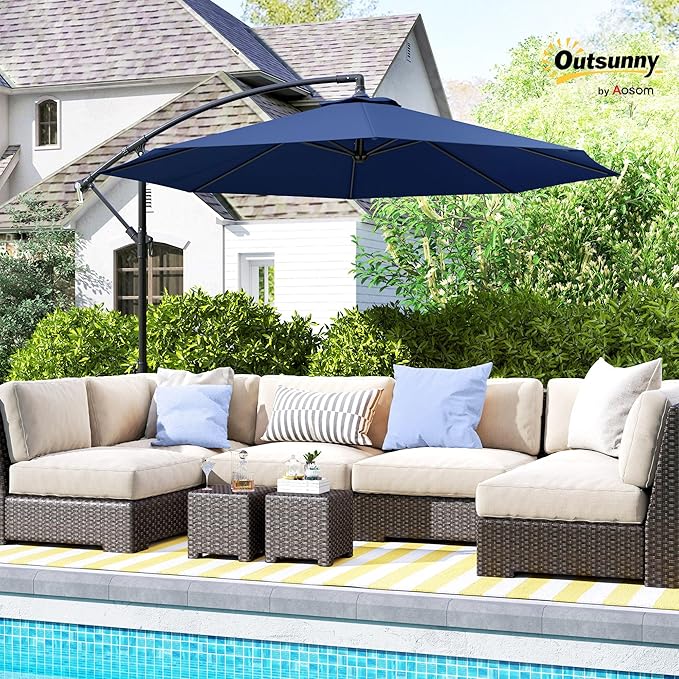 Outsunny 10' Cantilever Hanging Tilt Offset Patio Umbrella with UV & Water Fighting Material and Cross Base (Weight Not Included)