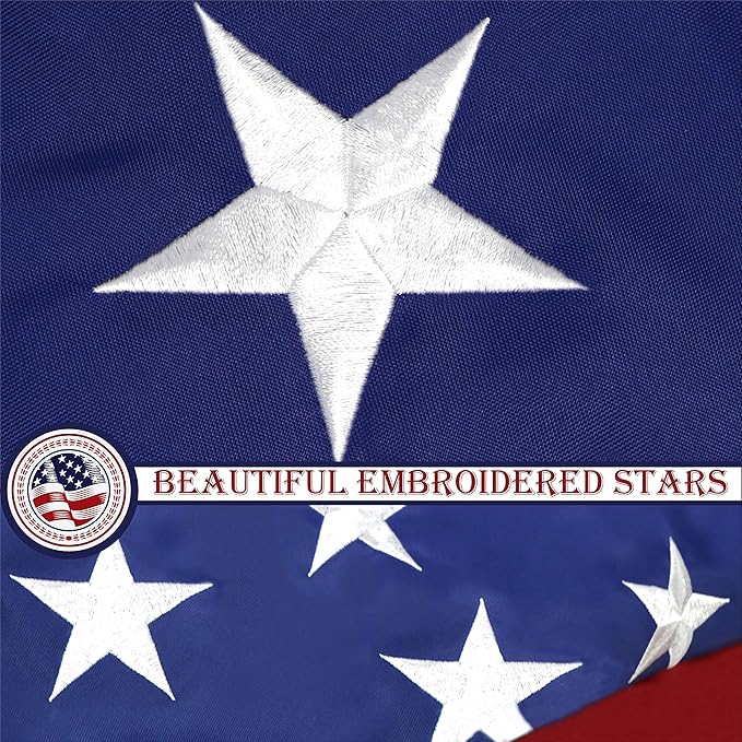 G128 American USA Flag | 5x8 Ft | WindFlyer Series Embroidered Nylon | Country Flag, Embroidered Stars, Sewn Stripes, Indoor/Outdoor, Brass Grommets, Heavy Duty