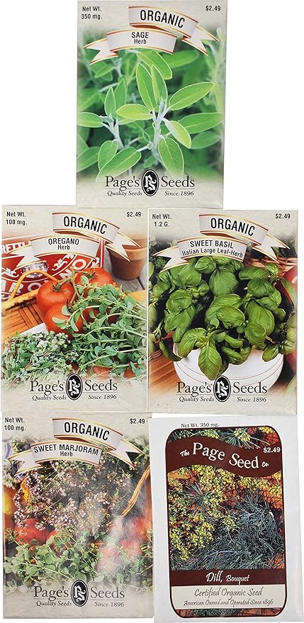 Set of 5 Variety Premium 100% Organic Herb Seeds! Deluxe Variety Non-GMO Heirloom Certified Organic Seeds (5 Herb Set)