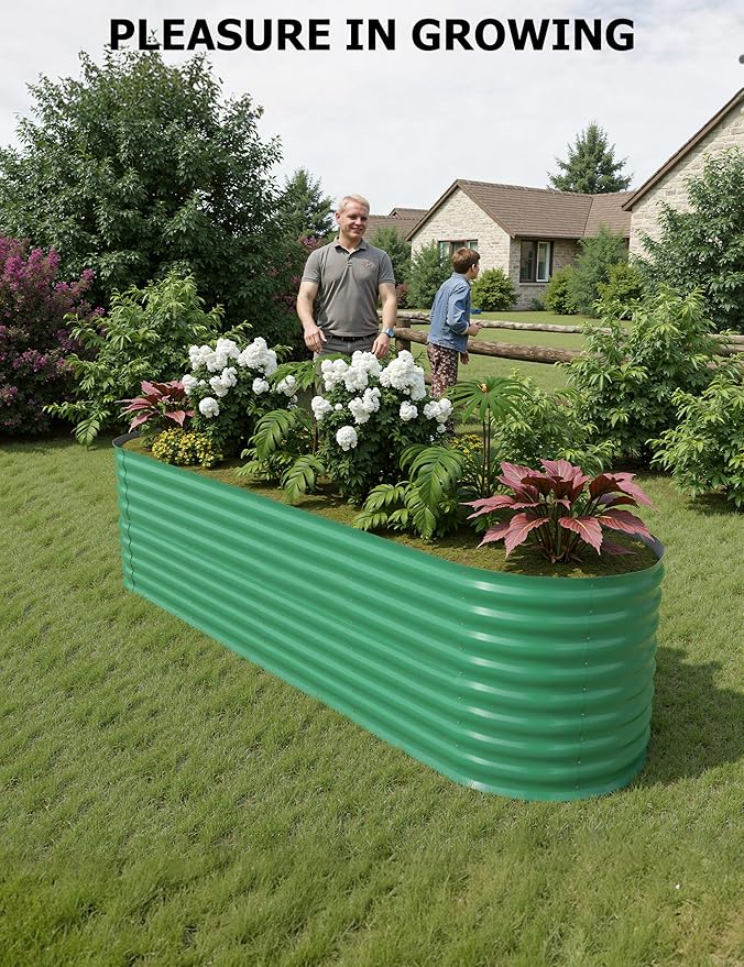 GarveeHome 8x2x2ft Raised Garden Bed,Galvanized Raised Planter Boxes Outdoor with Easy Assembly, Large Garden Bed for Vegetables, Fruits, Flower,Raised Garden Bed,Green