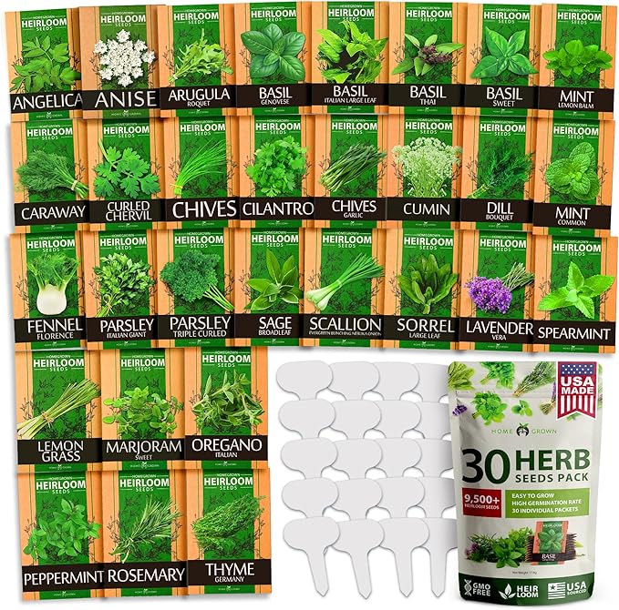 HOME GROWN 15 & 30 Culinary Herb Seeds Pack – 14,000+ Non-GMO USA Heirloom Seeds | Indoor & Outdoor Garden Variety for Hydroponics, Raised Beds, Windowsills & Kitchen Use