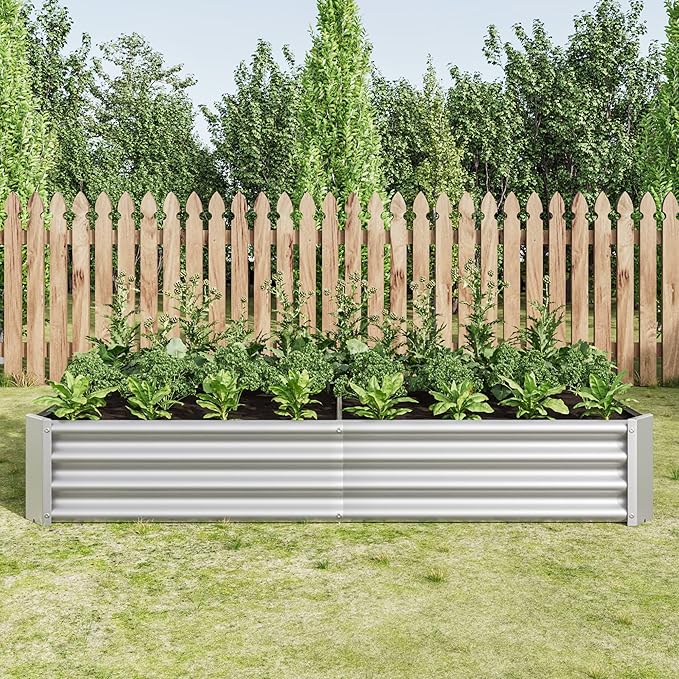 Galvanized Raised Garden Beds Outdoor, 6×3×1 ft Planter Raised Beds for Gardening, Vegetables, Flowers, Large Metal Garden Box, Tool-Free Assembly (Silver, 6×3×1ft)