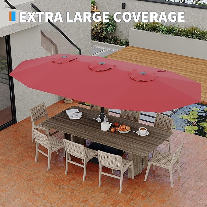 15ft Double-Sided Patio Umbrella, Rectangle Extra Large Outdoor Table Umbrella, Heavy Duty UV Protection & Fade Resistance Canopy for Pool, Garden, Backyard, Deck