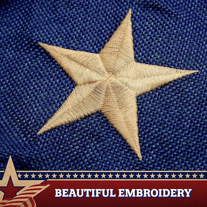 G128 USA Tea Stained Pleated Fan Flag 3x6FT Burlap Embroidered Polyester Stars and Stripes