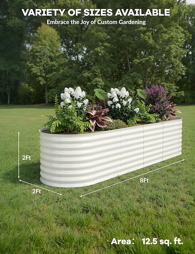 GarveeLife 8x2x2 ft 2-Pack Raised Garden Bed - Galvanized Steel Outdoor Planter Box for Vegetables, Flowers & Herbs - Durable Rust-Resistant Garden Box, Easy Assembly Raised Beds for Gardening,Beige
