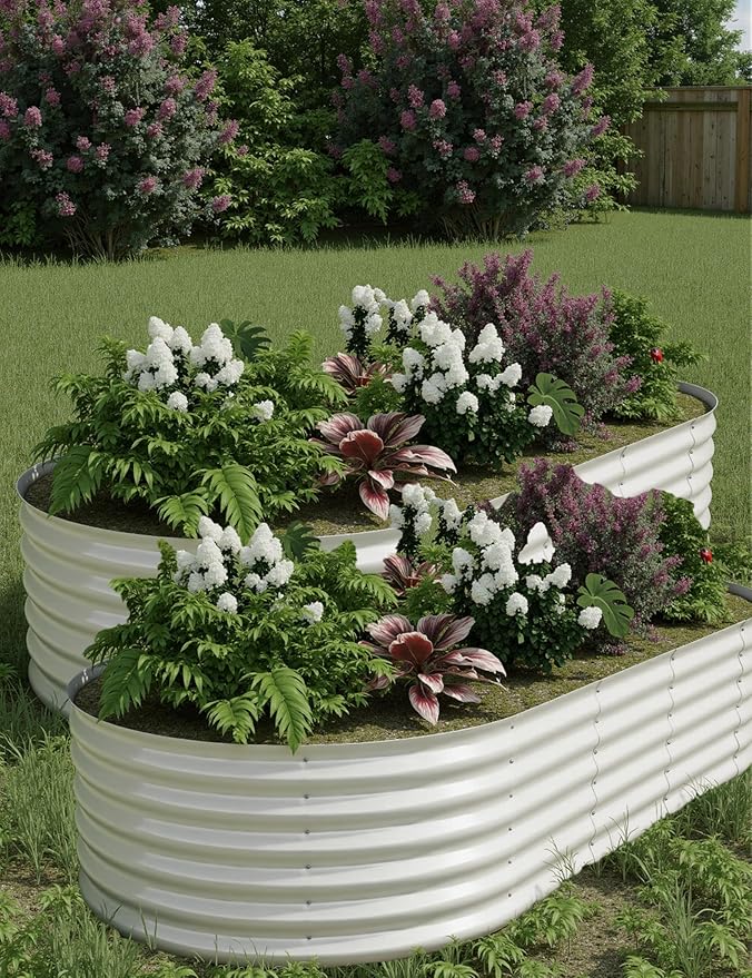 GarveeLife 8x4x1.5 ft 2-Pack Raised Garden Bed - Galvanized Steel Outdoor Planter Box for Vegetables, Flowers & Herbs - Durable Rust-Resistant Garden Box, Easy Assembly Raised Beds for Gardening,Beige