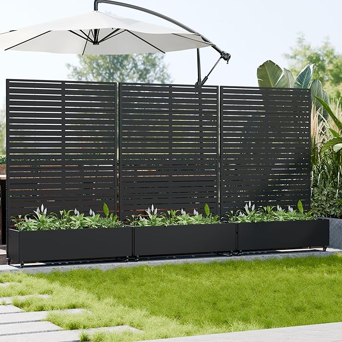 Casaphoria 72"x47" Metal Raised Garden Bed with Trellis(2 Pack), Outdoor Planter Box with Wheels & Drainage Holes for Climbing Plants, Flowers, Elevated Garden Kit with Privacy Screen, Black-Louvered