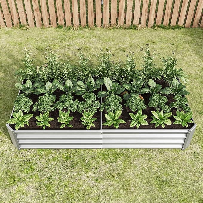 Raised Garden Beds Outdoor, Rectangle Galvanized Metal Planter Box with Kit, Above Ground Garden Bed for Vegetables Herbs Flowers and Plants (Silver, 6×3×1)