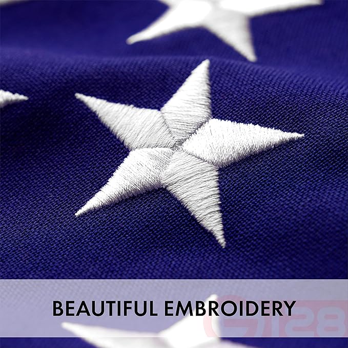 G128 American USA Flag | 8x12 Ft | StormFlyer Series Embroidered 220GSM Spun Polyester | Country Flag, Embroidered Stars, Sewn Stripes, Indoor/Outdoor, Brass Grommets, Heavy Duty, All Weather