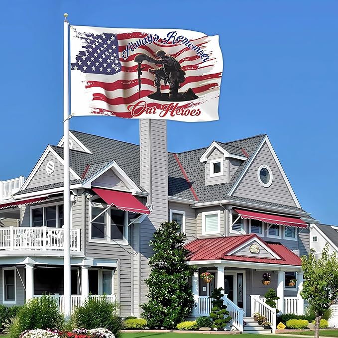 Memorial Day Flag 3x5 Ft for Outdoor Always Remember Our Heroes Flag Large Double Sided Mirror Print 4th of July Independence Day Veterans Day Flags for House Indoor Yard Holiday Patriotic Banner Decor