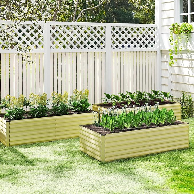 8x4x2 ft Outdoor Raised Garden Bed, Large Metal Planter Raised Beds, Planters for Outdoor Plants for Vegetables, Flowers, Herbs, Fruits, and Succulents.(4 Pcs,Yellow)