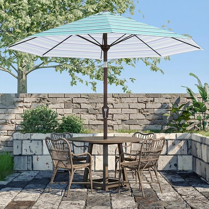 PatioKingdom 9FT Patio Outdoor Umbrella-UPF 50+ Sun Shade with Wind Vent, Push-Button Tilt & Smooth Crank Lift, Rust-Resistant Fiberglass Frame for Garden, Backyard,Yard
