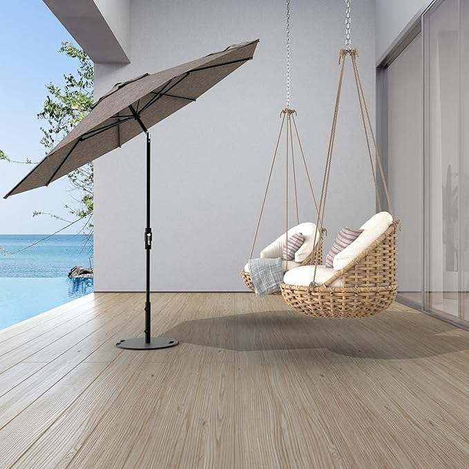 Midtown Umbrellas – The Swilt 8 Ft Patio Umbrellas with 360° Swivel & Tilt Mechanism, 8 Fiberglass Ribs & Terylast Polyester Fabric for Backyard, Deck, Pool & Cafes - Greige Canopy, Black Pole