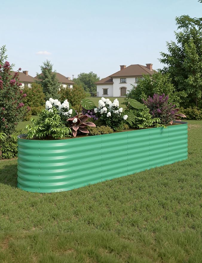 GarveeHome 8x2x2ft Raised Garden Bed,Galvanized Raised Planter Boxes Outdoor with Easy Assembly, Large Garden Bed for Vegetables, Fruits, Flower,Raised Garden Bed,Green