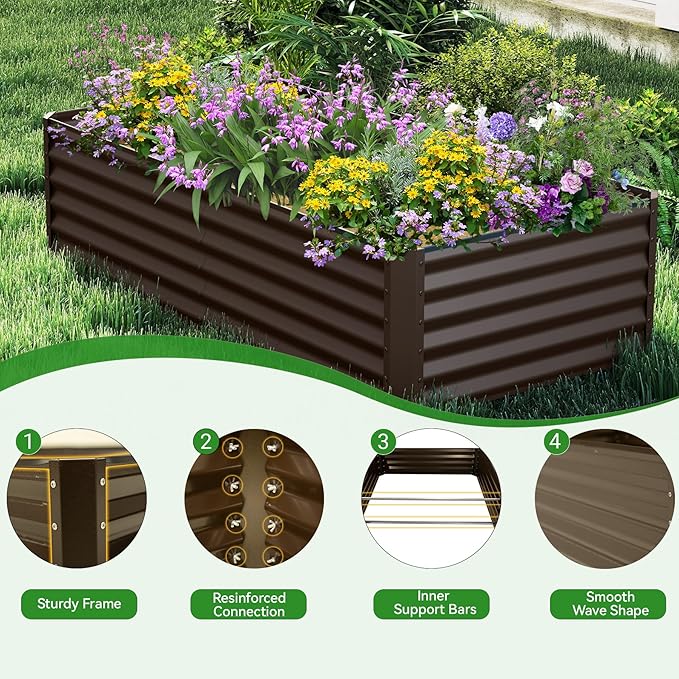 Galvanized Raised Garden Bed, 6X3X1.5FT Outdoor Metal Planter Box Raised Garden Bed, Raised Bed Planters, Large Elevated Raised Beds for Gardening Vegetables Fruits Herbs Flowers -Brown
