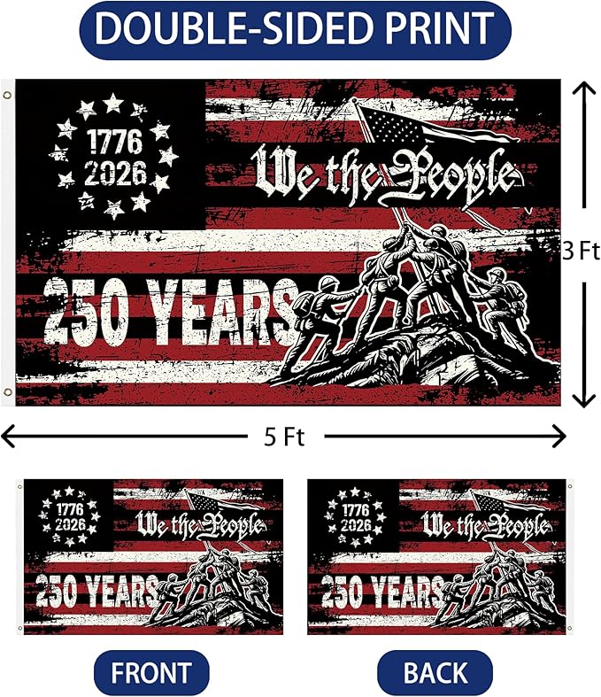 250th Anniversary USA Flag 3x5 Ft Double-Sided Garden Decor for Outside 4th of July American 250th Anniversary Patriotic Celebration Essential Supplies Home Decoration for Front Door,Yard,Porch (Dark Blue Red Stripe, 3x5 Ft)