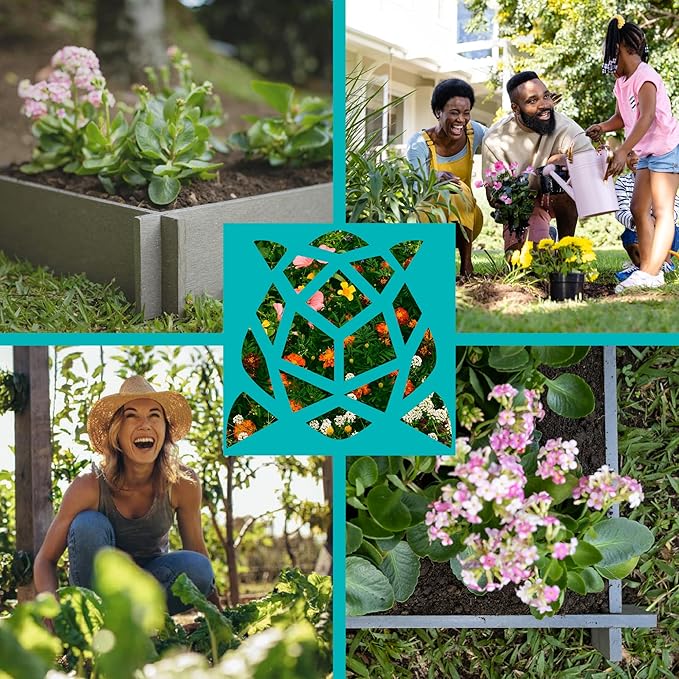 Raised Garden Bed Outdoors, Patio Ground Planter Box for Gardening Deep-Rooted Vegetables, Fruits, Flowers, Herbs, Traditional (Stone Gray, 2ft x 2ft x 10 Inches)
